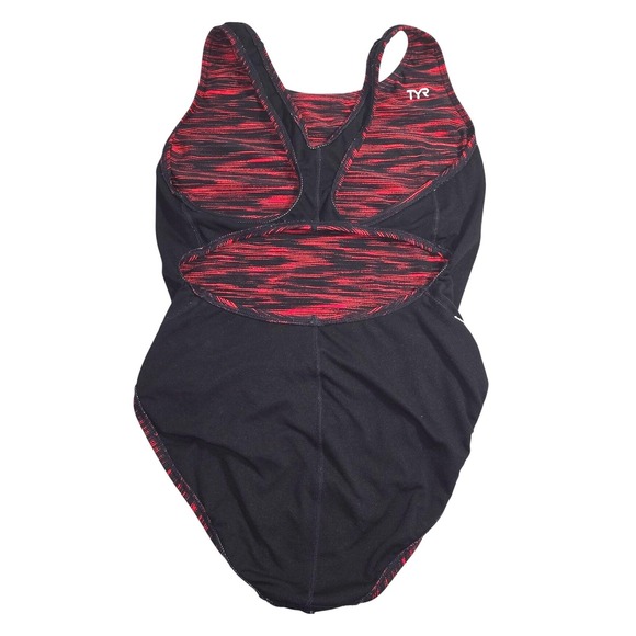 TYR Womens One Piece Swimsuit Black Red Space Dye Racerback Athletic Swimwear 10 - Picture 6 of 6